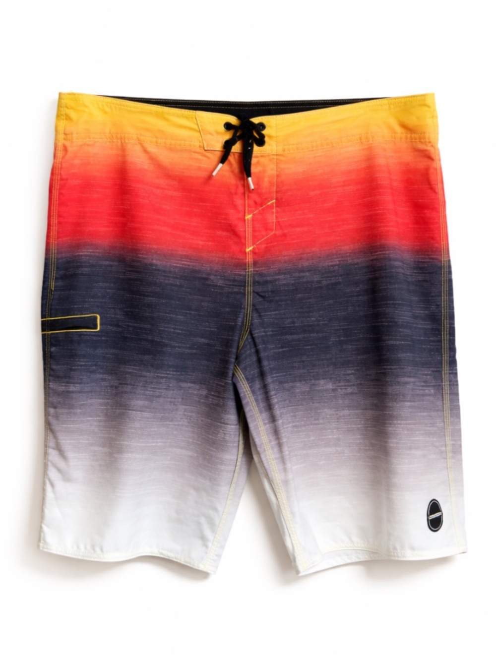 4/$20➡️ O'Neill Gradient Yellow Red Black & Grey Board Shorts – Size 36 GUC